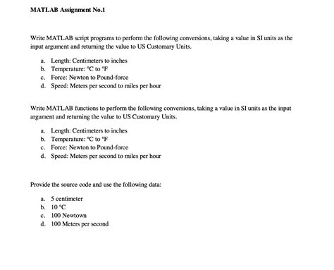 Solved Write Matlab Script Programs To Perform The Following