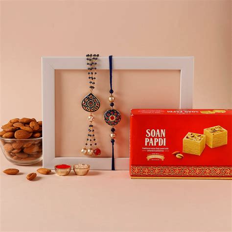 Online Sneh Traditional Rakhis With Soan Papdi Almonds Gift Delivery