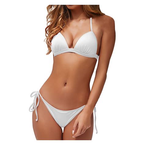ZQGJB Women S Sexy Two Piece Ruched V Neck Triangle Bikini Push Up Padded Bra With Side Tie Knot