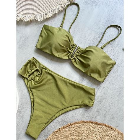 Fashion Swimsuit Women Push Up Bikini Metal Buckle Adjustable Suspender