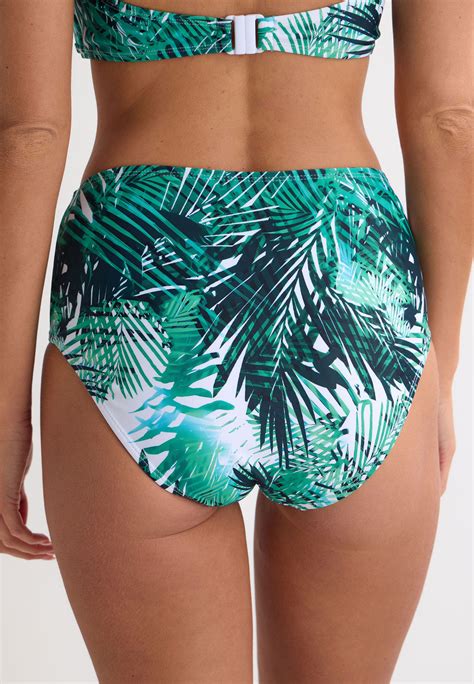 Womens Green Leaf Print High Waist Bikini Bottoms Peacocks
