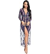 Amazon Lingerie For Women Sexy Long Lace Dress Sheer Gown See Through Kimono Robe Clothing