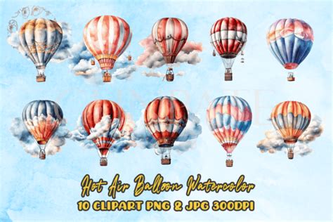 Hot Air Balloon Watercolor Clipart Graphic By Gunpate Creative Fabrica