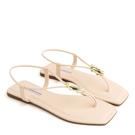 Rasteira Sandalia Nude Manteiga Enfeite Ouro Bege