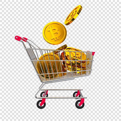 Premium PSD | Gold cryptocurrency dropping in the shopping cart