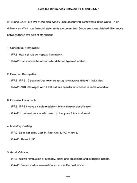 Ifrs Vs Gaap Differences Pdf International Financial Reporting