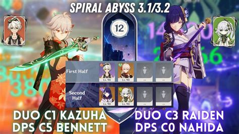 Duos C1 Kazuha DPS C3 Raiden C0 Nahida Spiral Abyss 3 1 3 2 Floor