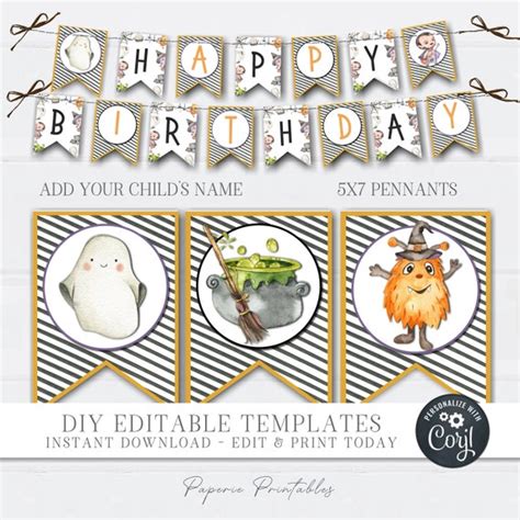 EDITABLE Halloween Happy Birthday Banner Halloween Birthday - Etsy