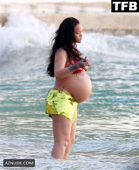 Rihanna Sexy Seen Flaunting Her Big Tits In A Bikini Top At The Beach In Barbados AZNude