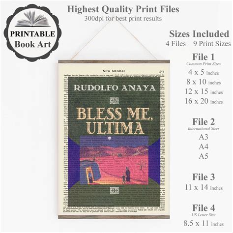 Printable Book Cover 'bless Me, Ultima' by Rudolfo Anaya, Bookish Gifts