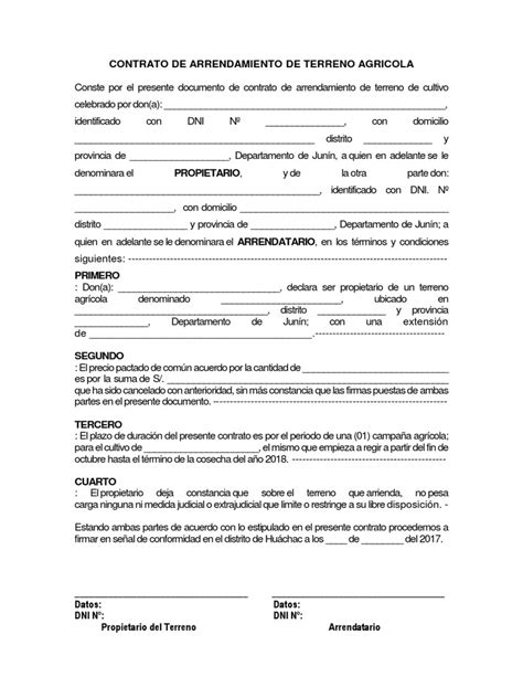 Contrato De Arrendamiento De Terreno Agricola Bienes Raíces Gobierno