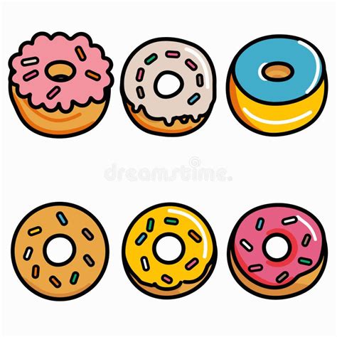 Seis Coloridos Donuts De Dibujos Animados Organizaron Dos Filas Dulces