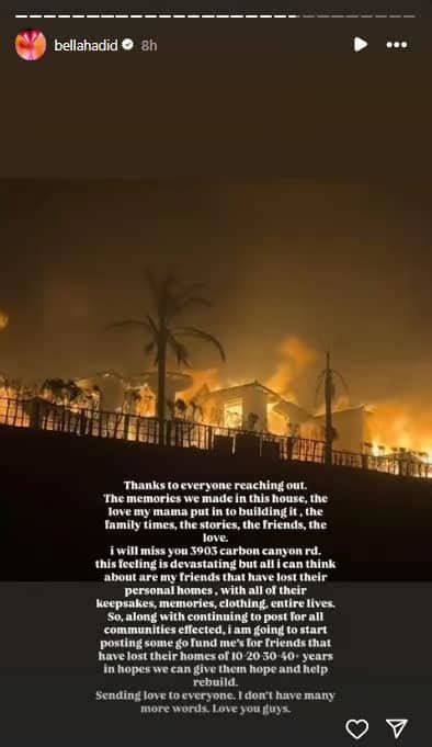 Los Angeles wildfires: Bella Hadid shares SHOCKING photos of her Malibu ...
