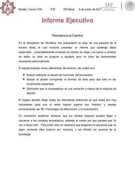 Ejemplo De Informe Ejecutivo