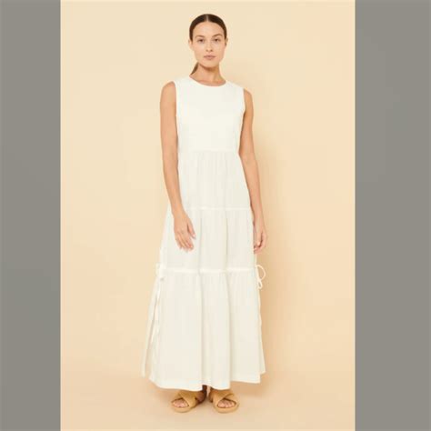 Nude Lucy White Brea Linen Maxi Dress Size 10 M S