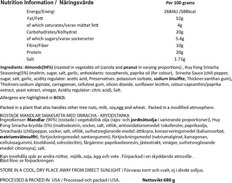 Huy Fong Sriracha Hot Chilli Almond 680g Buy Now With Express International Delivery GoSupps