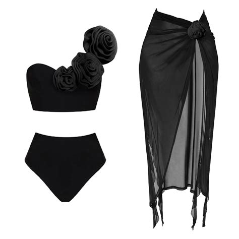 D Flower Bikini Underwire Swimsuit High Waist Swimwear For Women Two Piece Bathing Suits