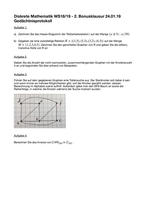 Bonus Klausur Diskrete Mathematik Ws Bonusklausur