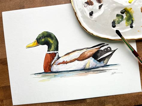 Original Mallard Duck Watercolor Painting Hunting Woodland
