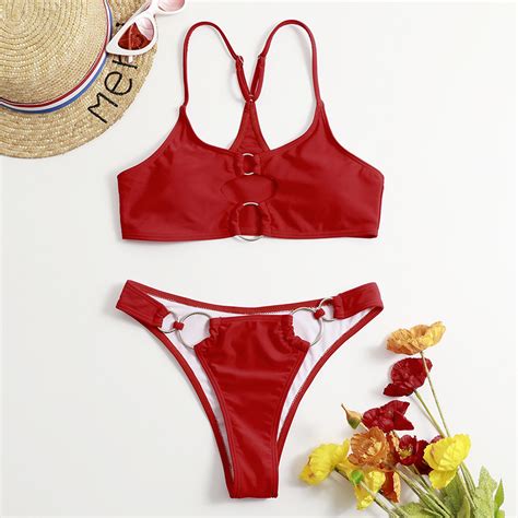 Solid Color Swimsuit Split Female Bikini Summer Beach Sexy Bikini On Luulla