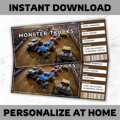 Monster Truck Ticket Template - Monster Trucks Show Gift Voucher - Professional Race Show Coupon