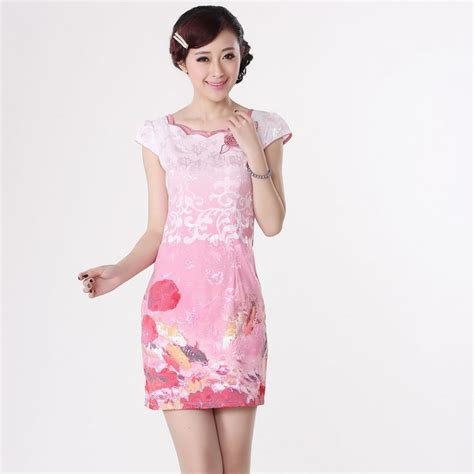 Cute Fishes Modern Scoop Neck Cheongsam Pink Qipao Cheongsam