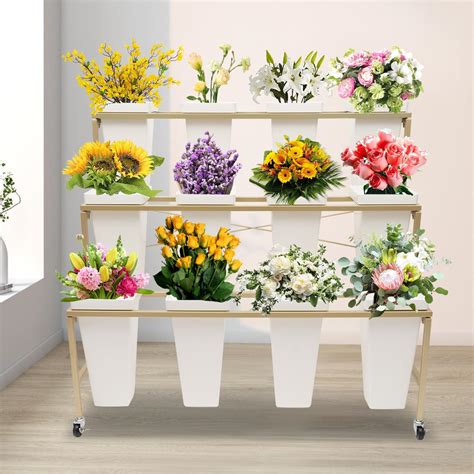 Jinhzixiu Flower Display Stand With 12pcs Buckets 3 Layers