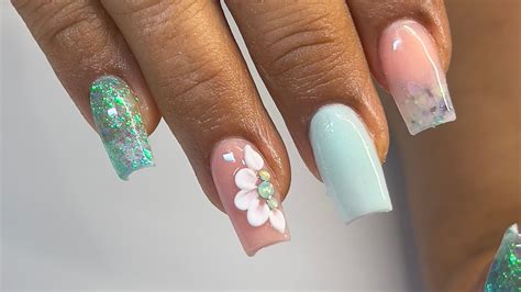 Mint Blue Spring Nails Full Process Acrylic Nails Tutorial YouTube