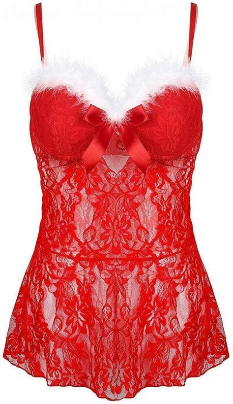 ROSVAJFY Ensemble de Lingerie Noël Sexy Christmas Nuisette Body Coquine Hot Santa sous vêtement