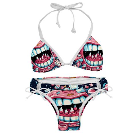 Tiny Teeth Swimsuit Bikini Set With Detachable Sponge And Adjustable Strap Two Pack For Beach