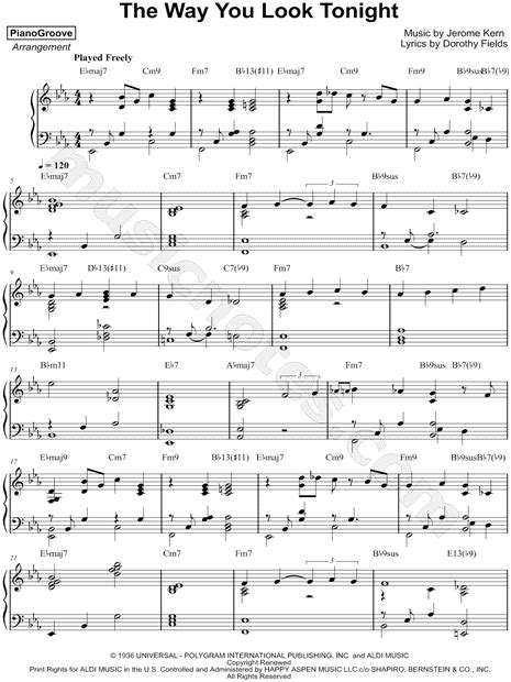 Pianogroove The Way You Look Tonight Sheet Music Piano Solo In Eb