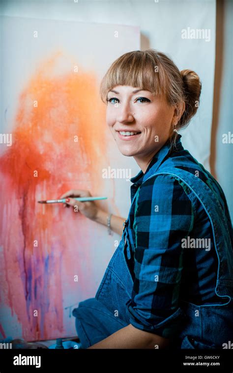 Beautiful Blonde Woman Painter Stock Photo Alamy