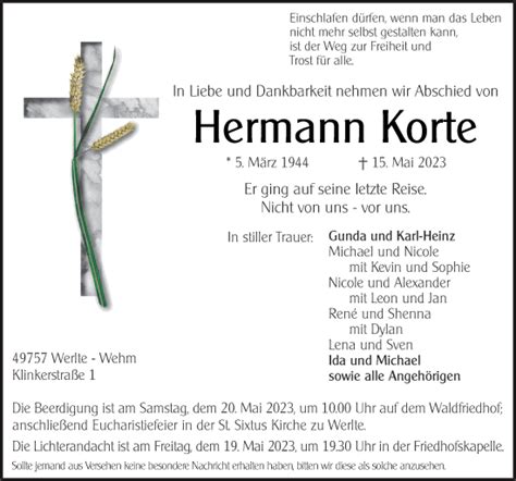 Traueranzeigen Von Hermann Korte Noz Trauerportal