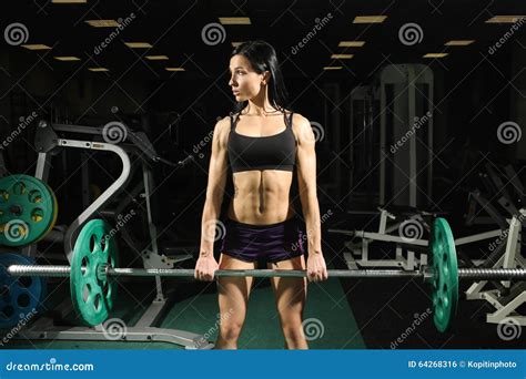 Brunette Strong Fitness Woman Doing Barbell Stock Photo Image Of Effort Girl