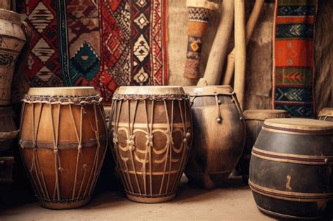 Коллекция древних старинных деревянных барабанов Восточные музыкальные ...