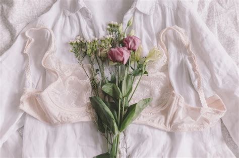 Premium Photo Happy Women S Day Fragrance Stylish Lace Lingerie And Spring Flowers On Shirt On