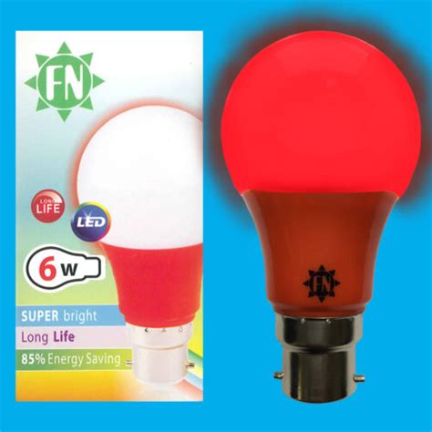 10x 6W LED Red Coloured GLS A60 Light Bulb Lamp BC B22 Low Energy 110 265V