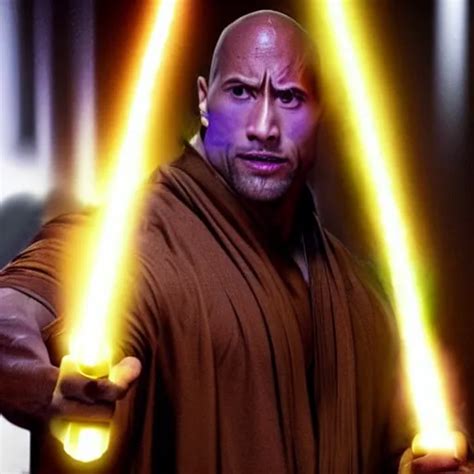 Dwayne Johnson With A Purple Lightsaber In Brown Robes Stable