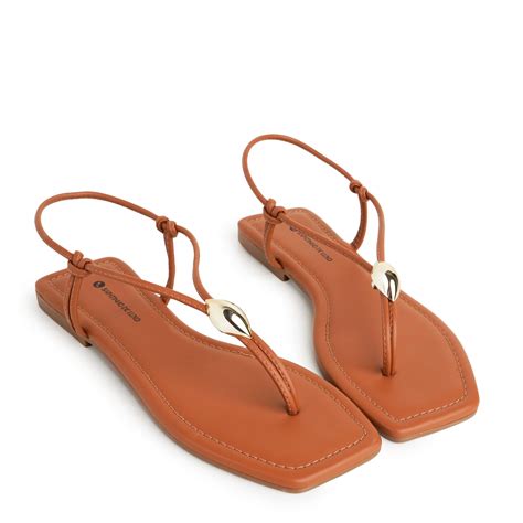 Rasteira Sandália Nude Almond Enfeite Ouro Marrom