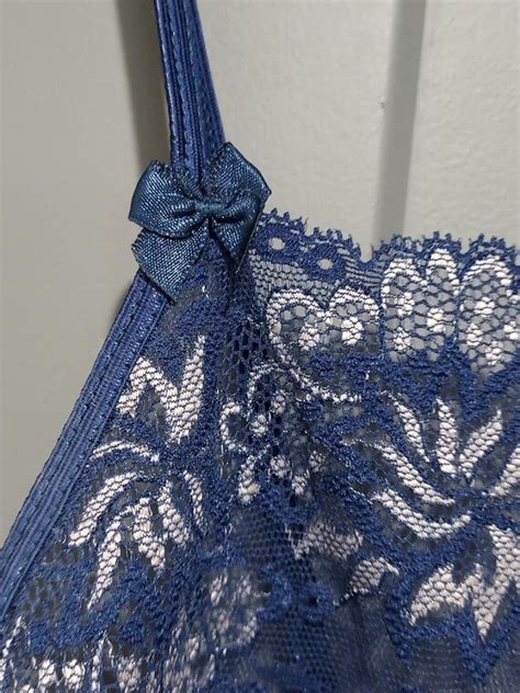 Vintage Blue Nightie Negligee Lingerie With Spaghett Gem