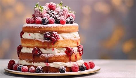 Premium AI Image Naked Cake With Berries Generative AI