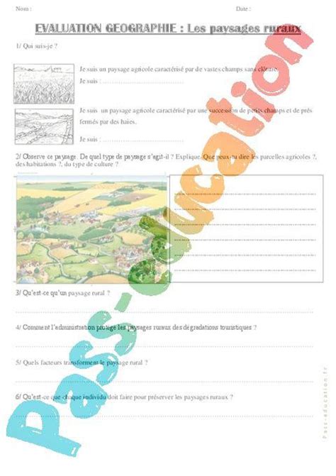 Paysages ruraux Ce2 Evaluation PDF à imprimer par Pass education