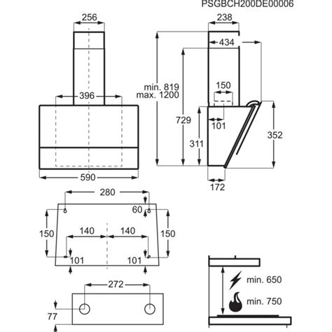Схема встраивания для кухонной вытяжки Electrolux EFV516W посмотреть ...