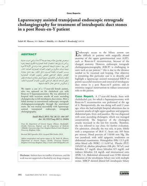 Pdf Laparoscopy Assisted Transjejunal Endoscopic Retrograde