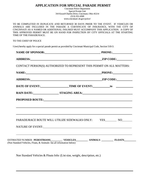 APPLICATION FOR SPECIAL PARADE PERMIT Doc Template PdfFiller