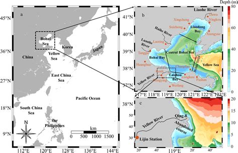 (a) Location of the Bohai Sea. (b) Topographic map of the Bohai Sea ...