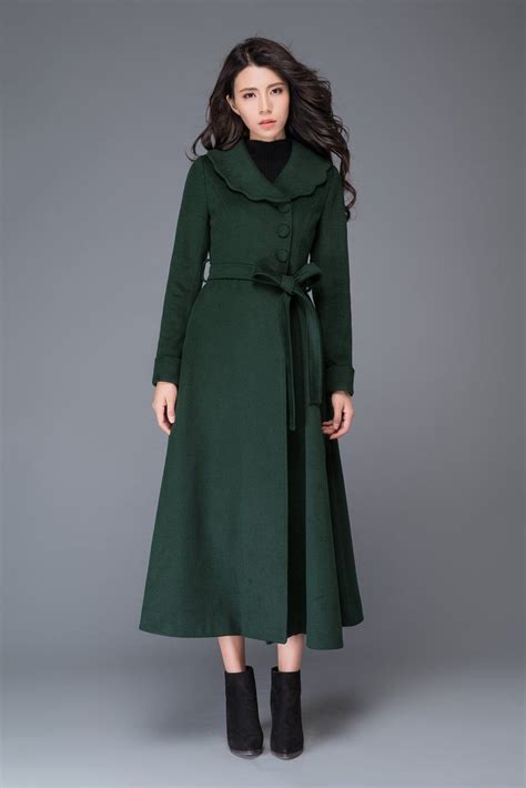 Princess Coat Vintage Wool Coat Long Wool Coat Women Green Etsy In