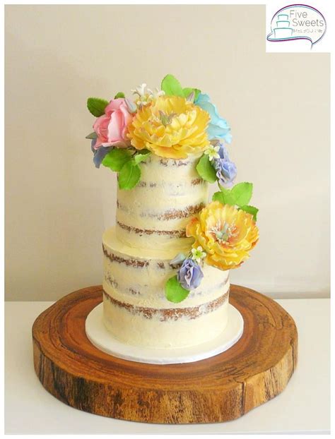 Semi Naked Cake With Sugar Flowers Decorated Cake By CakesDecor
