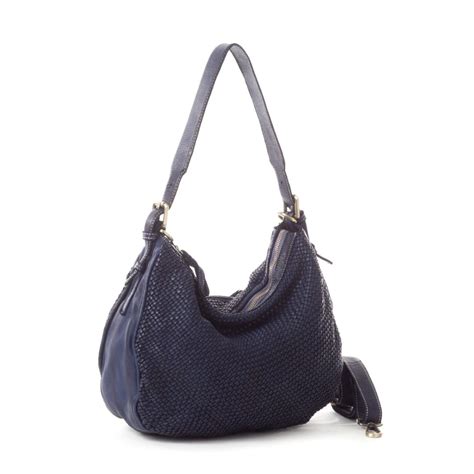 Ginger Woven Leather Shoulder Bag Navy The Leather Mob
