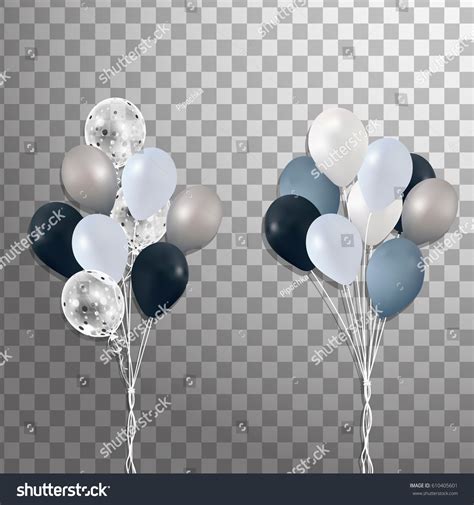 Bunches Balloons Isolated Set Silver Black Stock Vector Royalty Free